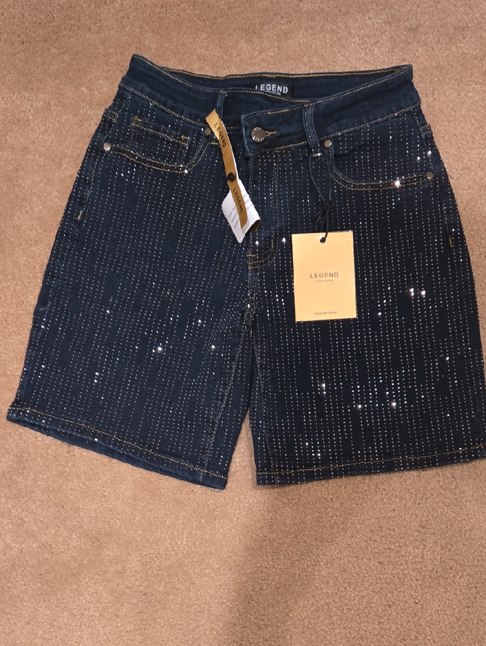 Legend Women's Dark Blue Rhinestone Jean Shorts